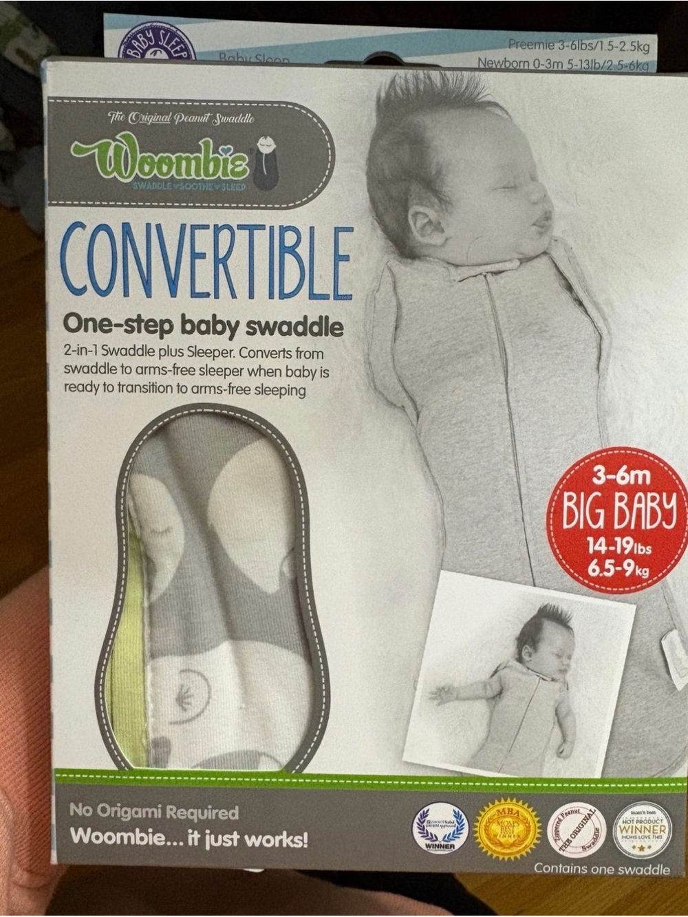Woombie Convertible One-Step Baby Swaddle Sleeper - Gray